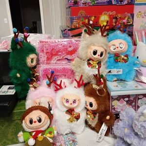 Plush Reindeer Dolls Set - Green, Blue, White, Brown